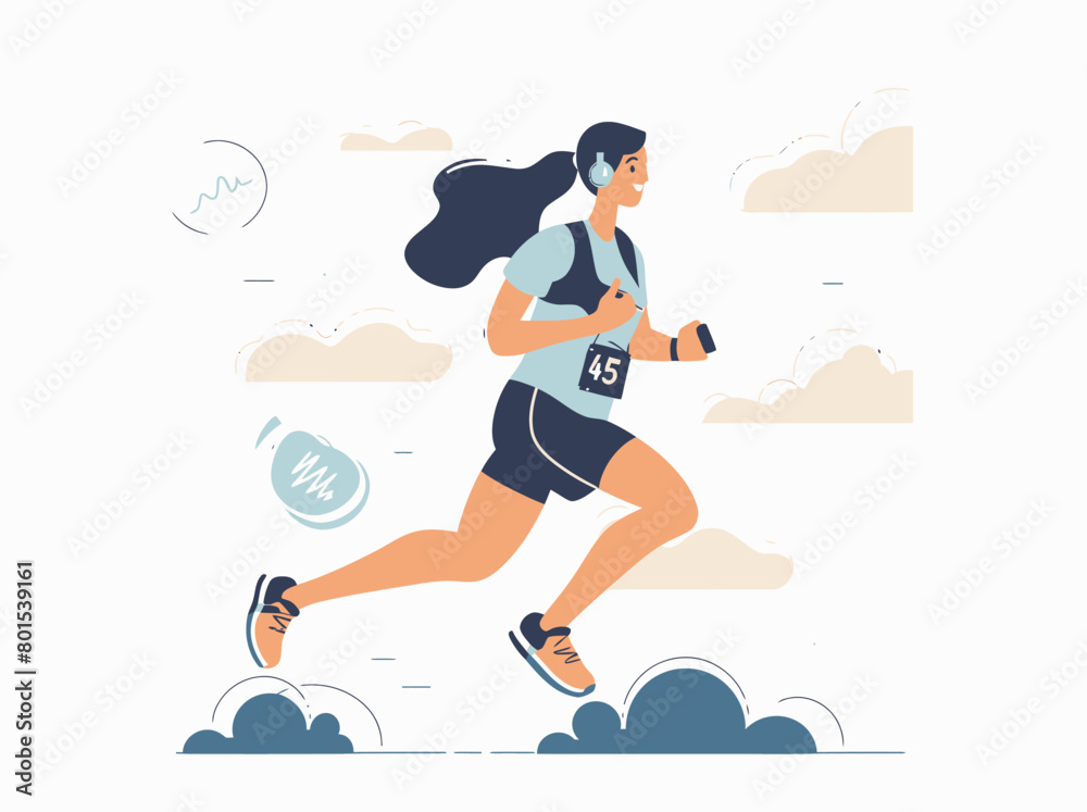 a woman running with headphones on her ears a woman running with headphones on her ears