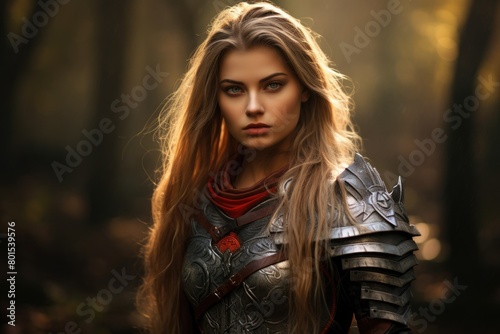 Fierce female warrior in battle armor