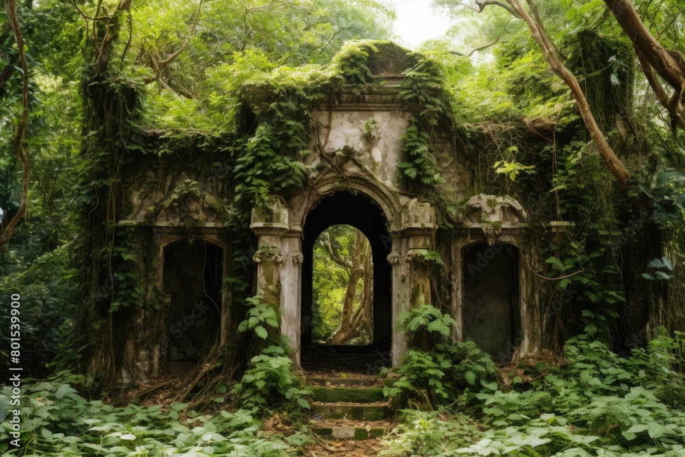 Obraz premium Enchanting Overgrown Ruins in Lush Forest