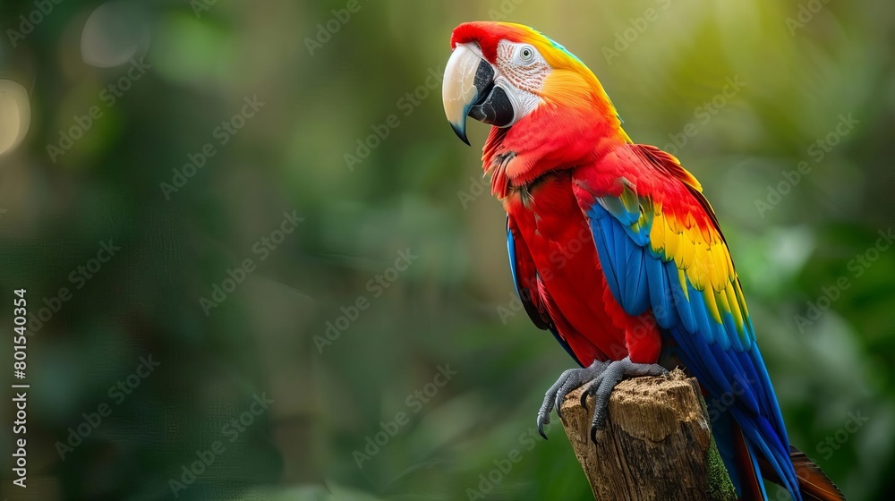 Obraz premium vibrant macaw parrot displaying stunning rainbow plumage in lush rainforest bird photography
