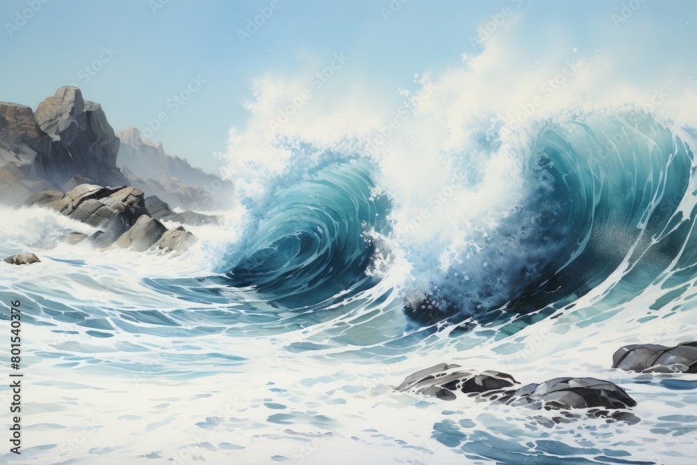 Powerful ocean waves crashing against rocky cliffs Powerful ocean waves crashing against rocky cliffs