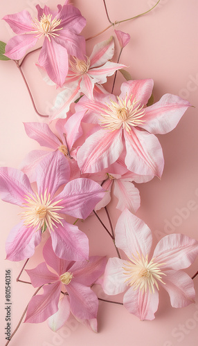 Elegant Pink Clematis Flowers on Pastel Background