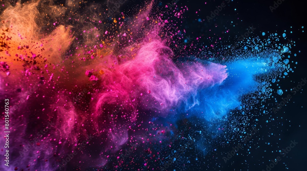 Obraz premium vibrant rainbow powder burst on black background colorful holi festival celebration art