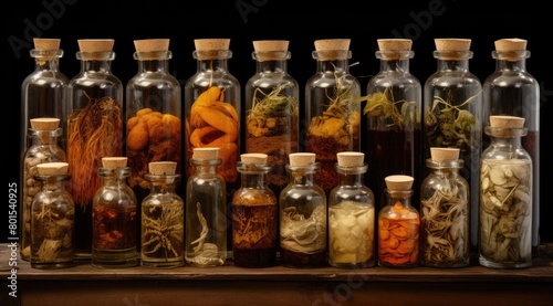 Assortment of Preserved Botanical Specimens in Glass Jars