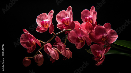 Vibrant Pink Orchid with Elegant Blooms on Black Background