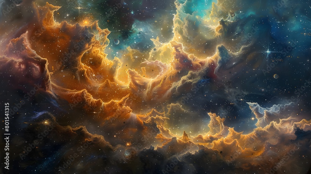 Breathtaking Cosmic Landscape of Glowing Celestial Bodies and Radiant Cosmic Clouds in Expansive Space Breathtaking Cosmic Landscape of Glowing Celestial Bodies and Radiant Cosmic Clouds in Expansive Space