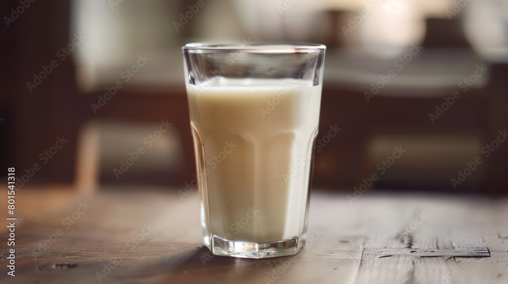 a glass of milk sitting on a table next to a chair a glass of milk sitting on a table next to a chair