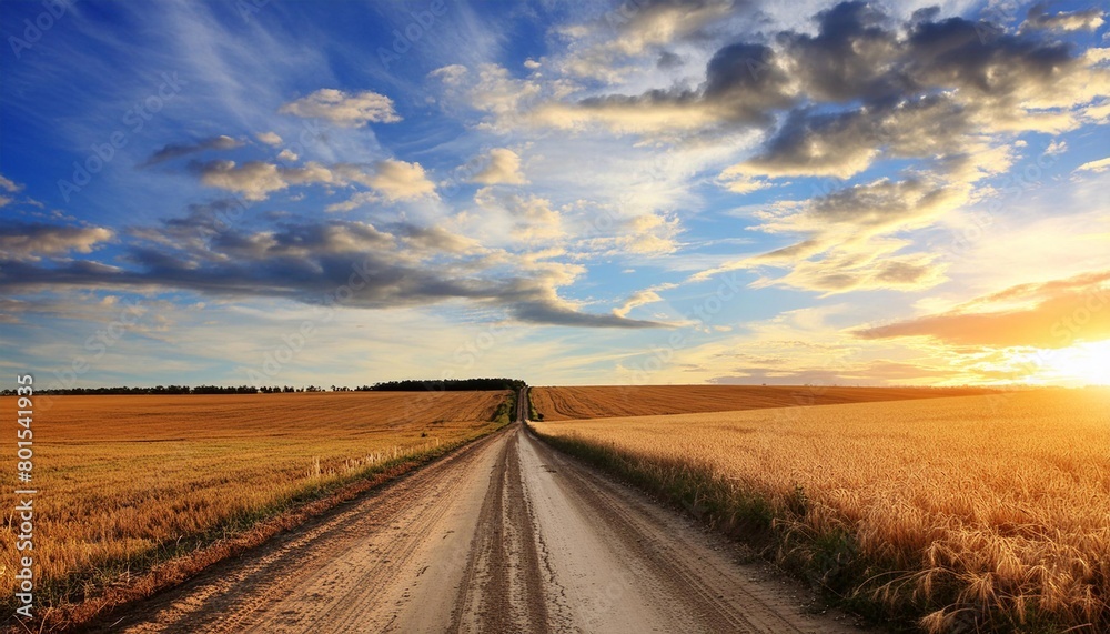 beautiful sunset sky with airy clouds and a field road.
beautiful sunset sky with airy clouds and a field road.