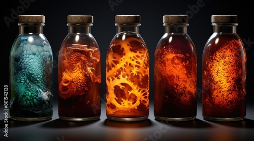 Colorful preserved specimens in glass jars