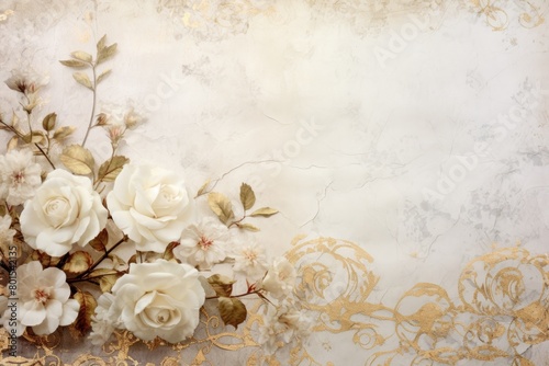 Elegant floral background with white roses and golden accents