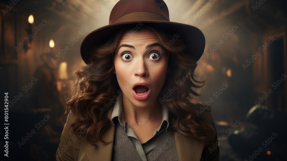 Surprised woman in hat and coat Surprised woman in hat and coat