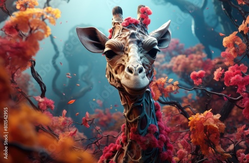 Whimsical giraffe in autumn forest © Balaraw