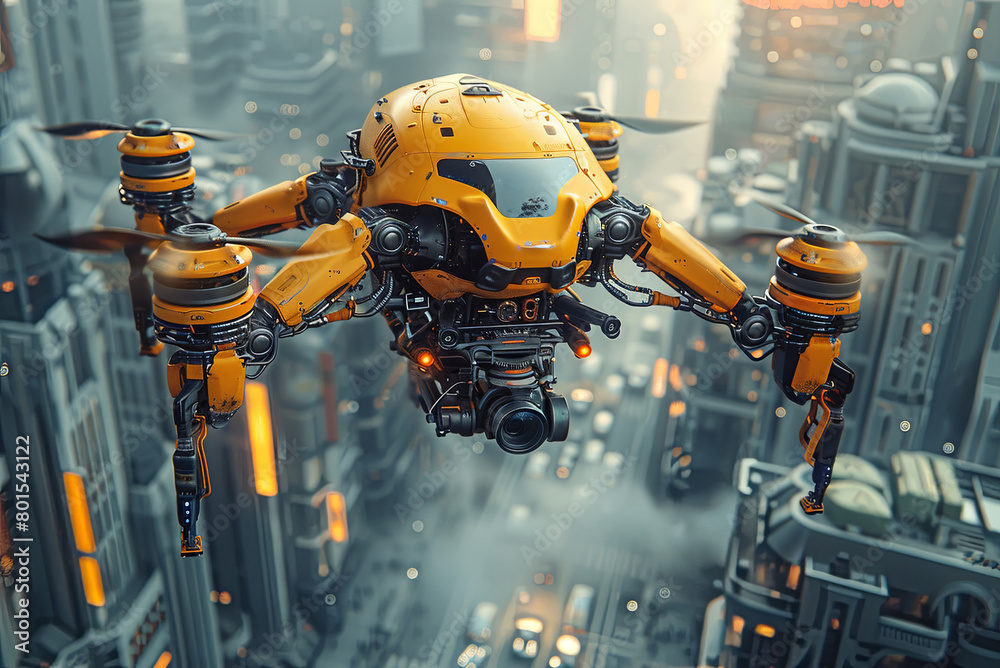 Drone flies over the streets of the city and monitors public order and traffic conditions Drone flies over the streets of the city and monitors public order and traffic conditions