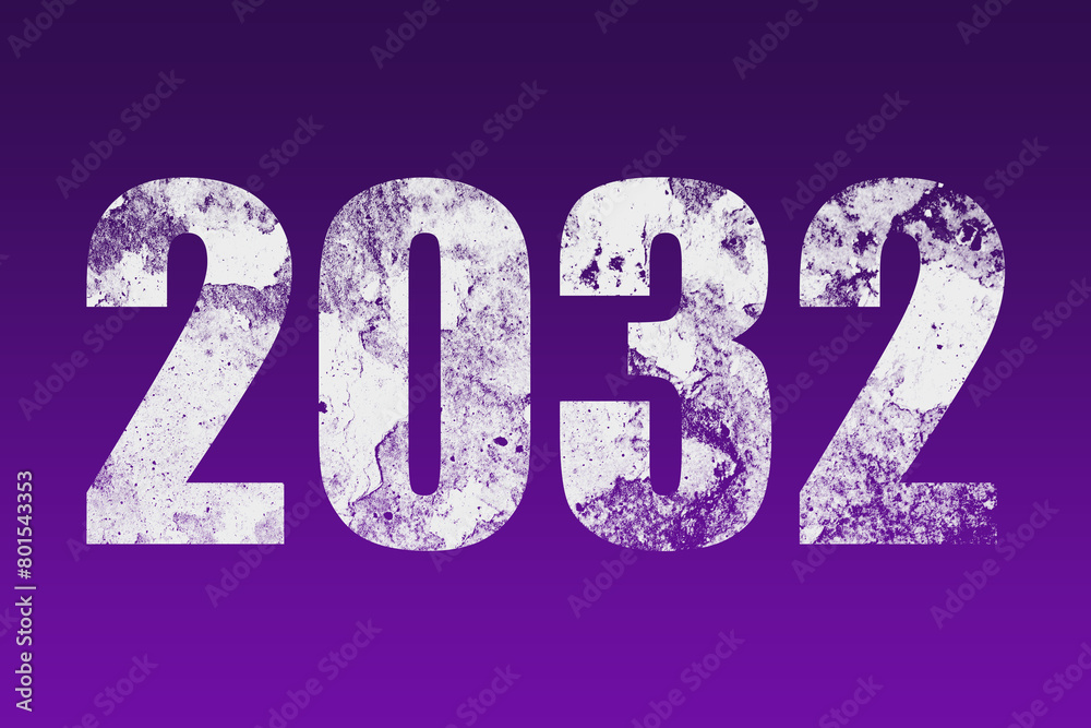 flat white grunge number of 2032 on purple background. flat white grunge number of 2032 on purple background.