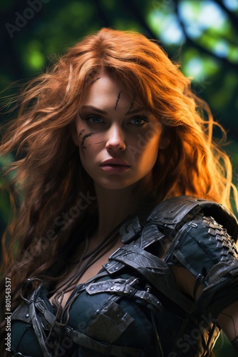 Fierce warrior with vibrant red hair