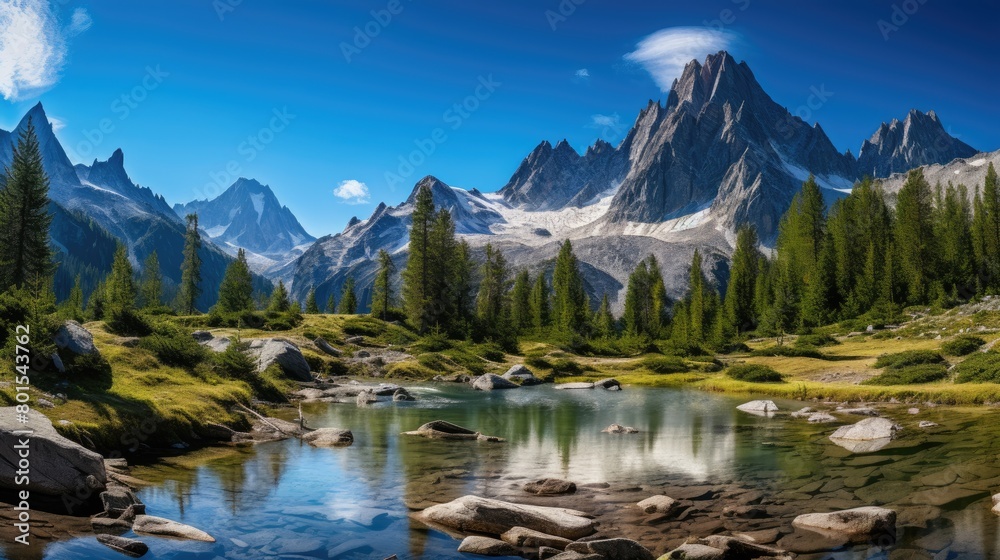 Majestic mountain landscape with serene lake