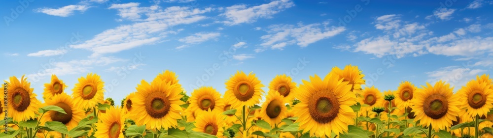 Vibrant sunflower field under blue sky