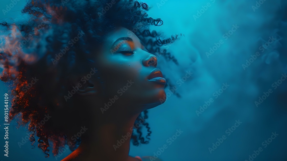 Fototapeta premium Calm and composed portrait of a contemplative individual in blue attire