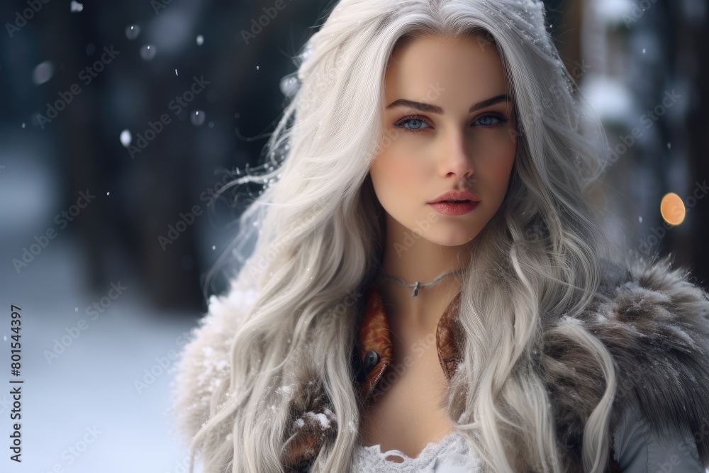Captivating winter portrait of a woman with striking features Captivating winter portrait of a woman with striking features