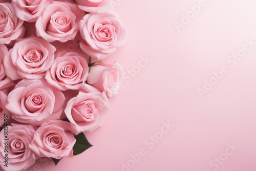Bouquet of pink roses on a soft pink background