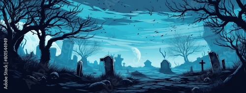 graveyard with graves and bats and a full moon in the sky