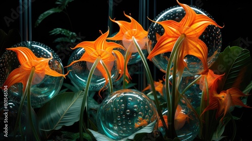 Vibrant orange flowers in glass vases