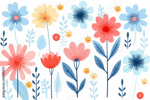 Wallpaper Mural Vibrant floral pattern with abstract flowers and leaves Torontodigital.ca