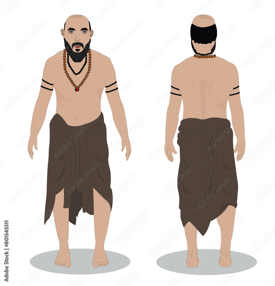 A indian hindu man front and back view cartoon character design A indian hindu man front and back view cartoon character design