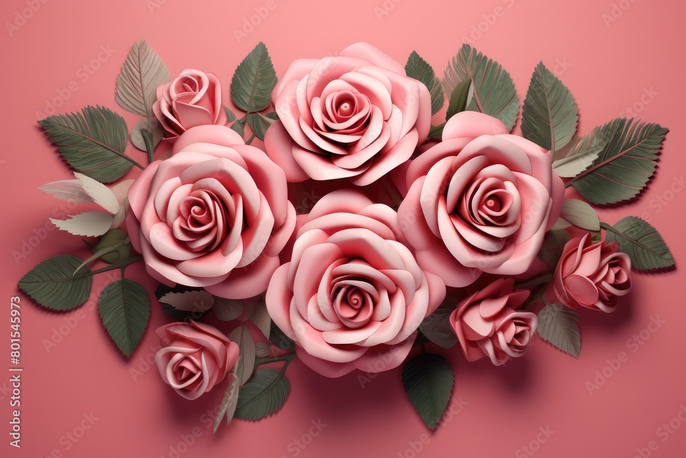 Elegant pink rose bouquet on coral background