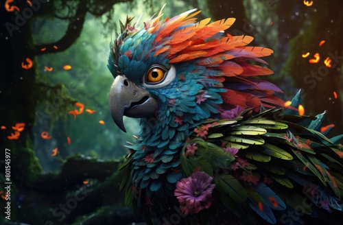 Vibrant parrot in tropical forest