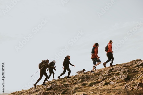 Friends hiking together, outdoor activity