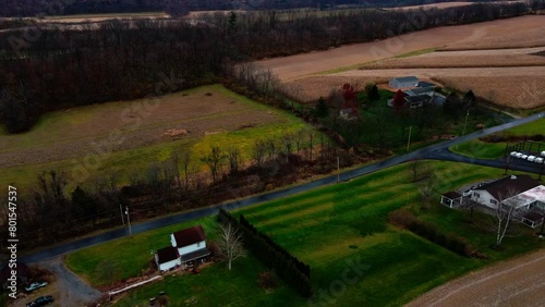 Aerial landscape of farmland in the Appalachian mountains in rural Herndon Central Pennsylvania photo