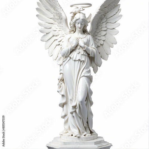 Serene Angel Sculpture on a transparent background. Agel statue isolated on white background