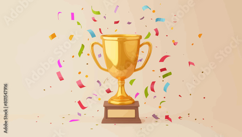 a golden trophy with confetti and streamers around it