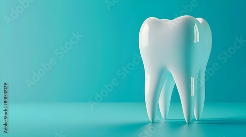 Tooth on blue background Copy space for text. Dental treatment. Dentist background.