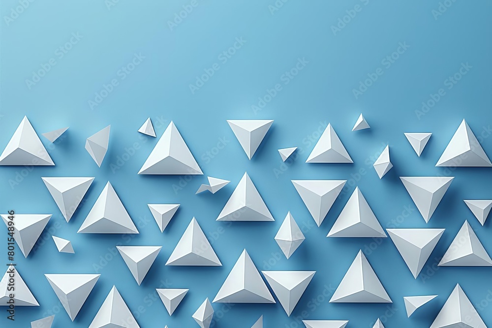 Create a seamless pattern of randomly arranged white 3D triangles on a blue background Create a seamless pattern of randomly arranged white 3D triangles on a blue background