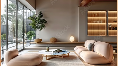 Japandi minimalist interior design of modern living room  home.