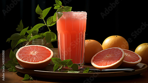 A refreshing and fruity glass of freshly squeezed grapefruit juice.