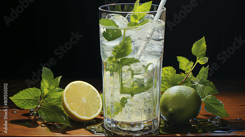 A refreshing and fruity glass of sparkling water with lemon, lime, and mint.