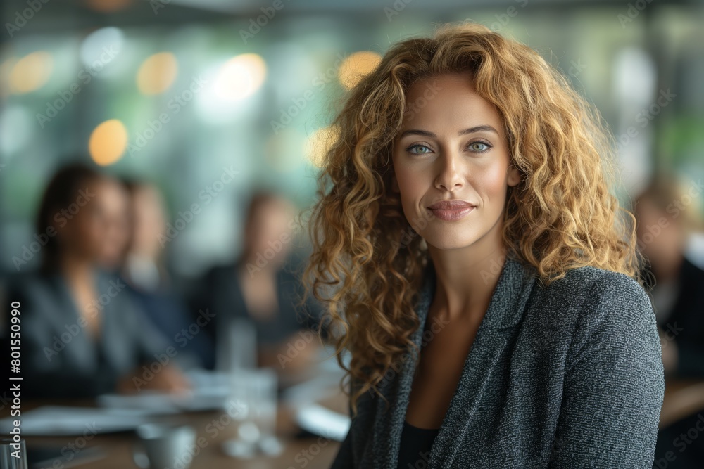 Obraz premium Curly-haired businesswoman in conference
