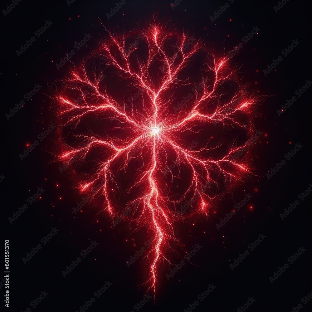 Red electricity lightning strike and thunder isolated on a black background Red electricity lightning strike and thunder isolated on a black background