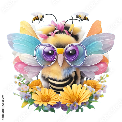 Cute floral bee with glasses t-shirt design