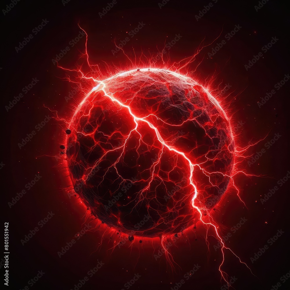 Fototapeta premium Red electricity lightning strike and thunder isolated on a black background