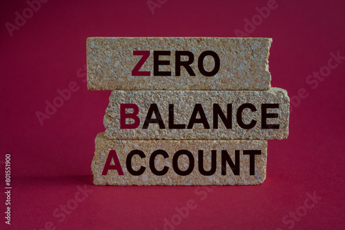 ZBA zero balance account symbol. Concept words ZBA zero balance account on beautiful brick blocks. Beautiful red background. Business ZBA zero balance account concept.