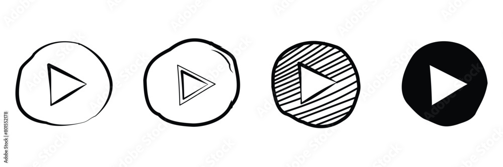 Set of Player Button icon sign. Hand drawn doodle style symbol. Vector Illustration. Set of Player Button icon sign. Hand drawn doodle style symbol. Vector Illustration.