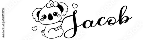 Jacob - black color - name written - Word with Koala kawaii for websites, baby shower, greetings, banners, cards-shirt, sweatshirt, prints, cricut, silhouette, sublimation