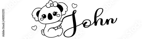 John - black color - name written - Word with Koala kawaii for websites, baby shower, greetings, banners, cards-shirt, sweatshirt, prints, cricut, silhouette, sublimation