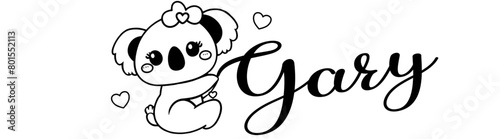 Gary - black color - name written - Word with Koala kawaii for websites, baby shower, greetings, banners, cards-shirt, sweatshirt, prints, cricut, silhouette, sublimation