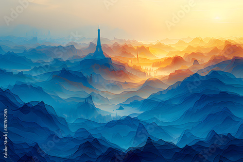 French Landscape: Digital Terrain Mapping - Geographic Abstraction Illustration photo