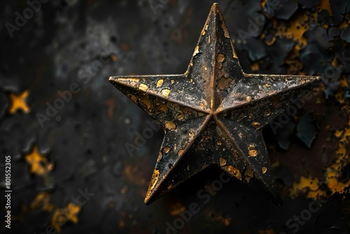 Rustic Metal Star on a Black Textured Background